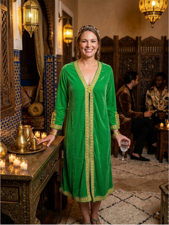 Unbranded Jackets & Blazers - Emerald Green Velvet Kaftan Caftan Gold Metallic Trim Small